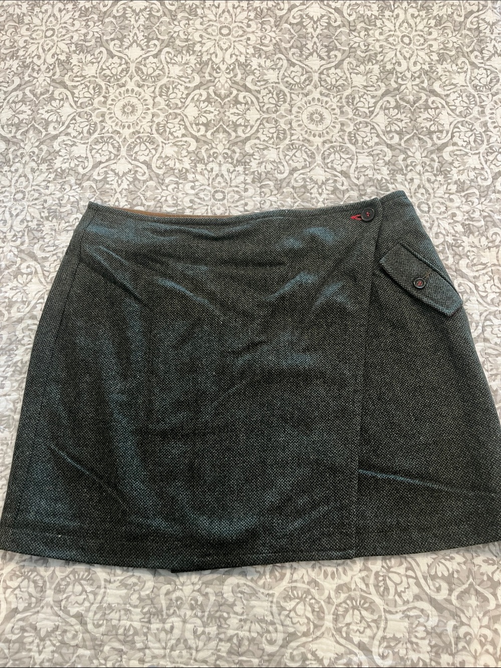 Tailored Tommy Hilfiger Wool Mini Wrap Skirt in Dark Green